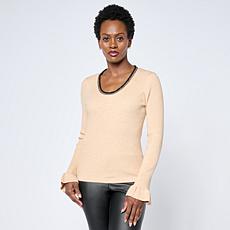 "As Is" Mark & James by Badgley Mischka Sweater Top with Beaded Nec...