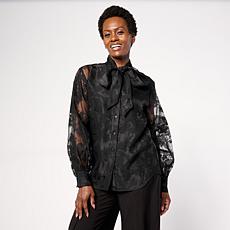 "As Is" MarlaWynne Embellished Chiffon Bow Blouse with Tank