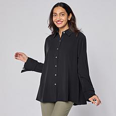 "As Is" MarlaWynne Pleat Back Crepe Shirt with Cuff Detail