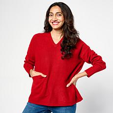 "As Is" MarlaWynne V-Neck Boxy Sweater with Pocket