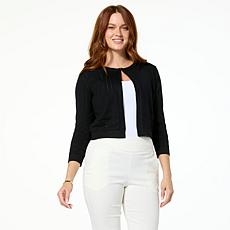 "As Is" Nina Leonard 3/4-Sleeve Bolero Cardigan with Pointelle Stit...