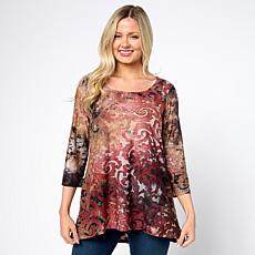 "As Is" Nina Leonard 3/4-Sleeve Burnout Knit Top