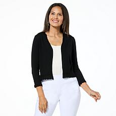 "As Is" Nina Leonard 3/4-Sleeve Knit Bolero with Ruffled Pointelle Hem