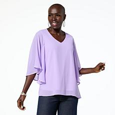 "As Is" Nina Leonard Chiffon V-Neck Dolman Sleeve Top