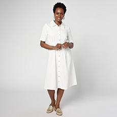 "As Is" Nina Leonard Collared Button-Front Denim Knit Elbow Sleeve ...