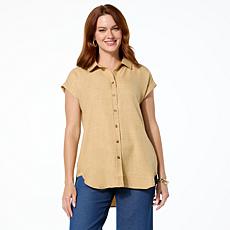 As Is Nina Leonard Collared Button Front Dolman-Sleeve Shirt