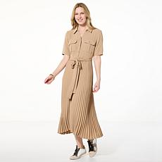 "As Is" Nina Leonard Collared Shirt Dress with Pleated Skirt