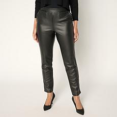"As Is" Nina Leonard Elastic Waist Faux Leather Narrow Pant