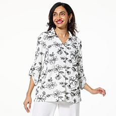 "As Is" Nina Leonard Embroidered Button Front Blouse