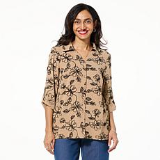 "As Is" Nina Leonard Embroidered Button Front Blouse