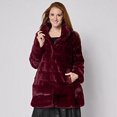 "As Is" Nina Leonard Horizontal Stripe Faux Fur Jacket