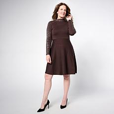 "As Is" Nina Leonard Long Sleeve Mock Neck Fit and Flare Sweater Dress