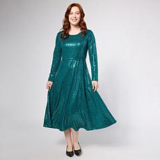 "As Is" Nina Leonard Long Sleeve Round Neck Printed Sylvia Dress