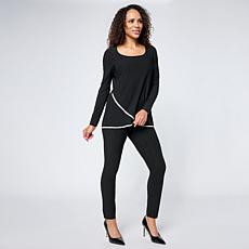 "As Is" Nina Leonard Long Sleeve Tulip Hem Top and Pant 2-piece Set