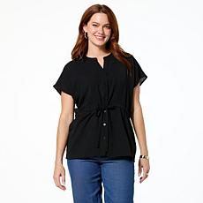 "As Is" Nina Leonard Notch Neck Button-Front Top