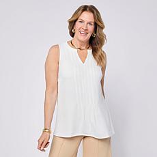 "As Is" Nina Leonard Notch Neck Pleat Front Tank