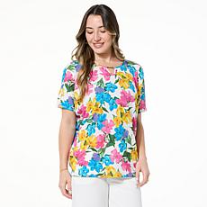 "As Is" Nina Leonard Printed Crinkle Knit Dolman Top