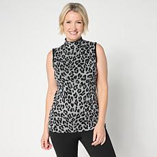 "As Is" Nina Leonard Printed Mock Neck Sweater Tank