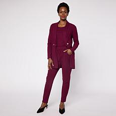 "As Is" Nina Leonard Rib Knit Cardigan, Tank and Pant 3-piece Set