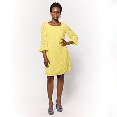 "As Is" Nina Leonard Round Neck Long Balloon Sleeve Float Dress