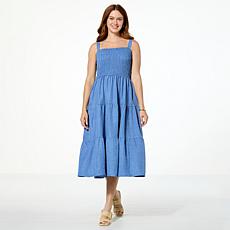 "As Is" Nina Leonard Sleeveless Smocked Midi Dress