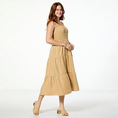 "As Is" Nina Leonard Sleeveless Smocked Midi Dress