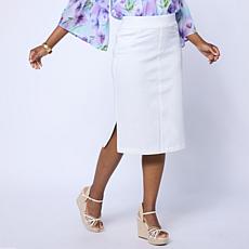 "As Is" Nina Leonard Stretch Denim Knit Pull-On Midi Skirt