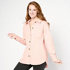 "As Is" Nina Leonard Stretch Knit Denim Collared Shirt