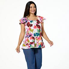 "As Is" Nina Leonard Textured Wave Flutter Sleeve Top