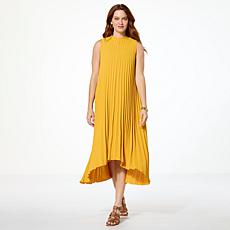 "As Is" Nina Leonard Textured Wave Hi-Low Midi Dress