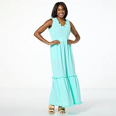 "As Is" Nina Leonard Textured Wave Tiered Hem Maxi Dress