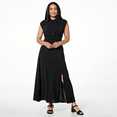 "As Is" Nina Leonard Textured Wave Wrap Waist Maxi Dress