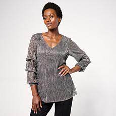 "As Is" Nina Leonard V-Neck 3/4-Sleeve Knit Top