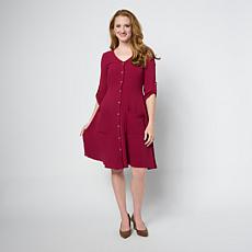 "As Is" Nina Leonard V-Neck Button-Front Dress