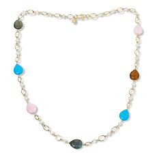 "As Is" Rarities Carved Leaf Gemstone Station 32" Oval Link Necklace