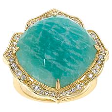 "As Is" Rarities Gold-Plated Cushion Gemstone and White Zircon Ring