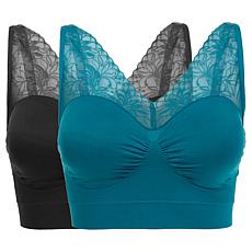 "As Is" Rhonda Shear 2-pack Seamless "Ahh" Bra with Mesh Lace Detail