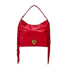 "As Is" Sharif Legacy Cougar Eyelet Pebble Leather Fringe Hobo