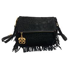 "As Is" Sharif Legacy Croco-Embossed Suede Fringe Crossbody