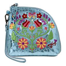 "As Is" Sharif Legacy Floral Embossed Quilted Leather Wristlet