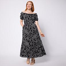 "As Is" Tower Hill by Christie Brinkley Off-Shoulder Embroidered Ma...