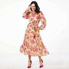 "As Is" TWRHLL by Christie Brinkley Crinkle Chiffon Tiered Maxi Dress