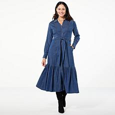 "As Is" TWRHLL by Christie Brinkley Denim Long-Sleeve Maxi Dress