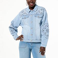 "As Is" TWRHLL by Christie Brinkley Embroidered Denim Jacket