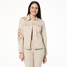 "As Is" TWRHLL by Christie Brinkley Eyelet Embroidered Denim Jacket