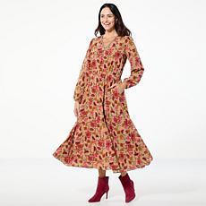 "As Is" TWRHLL by Christie Brinkley V-Neck Long-Sleeve Maxi Dress