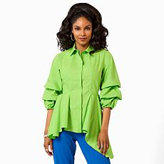 "As Is" Vivica A. Fox Collection High-Low Blouse with Rhinestone Em...