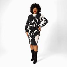 "As Is" Vivica A. Fox Collection Mock-Neck Ruched Knit Midi Dress