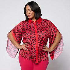 "As Is" Vivica A. Fox Collection Split-Sleeve Button-Down Top