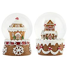 "As Is" Winter Lane LED Gingerbread House Snow Globes Set of 2